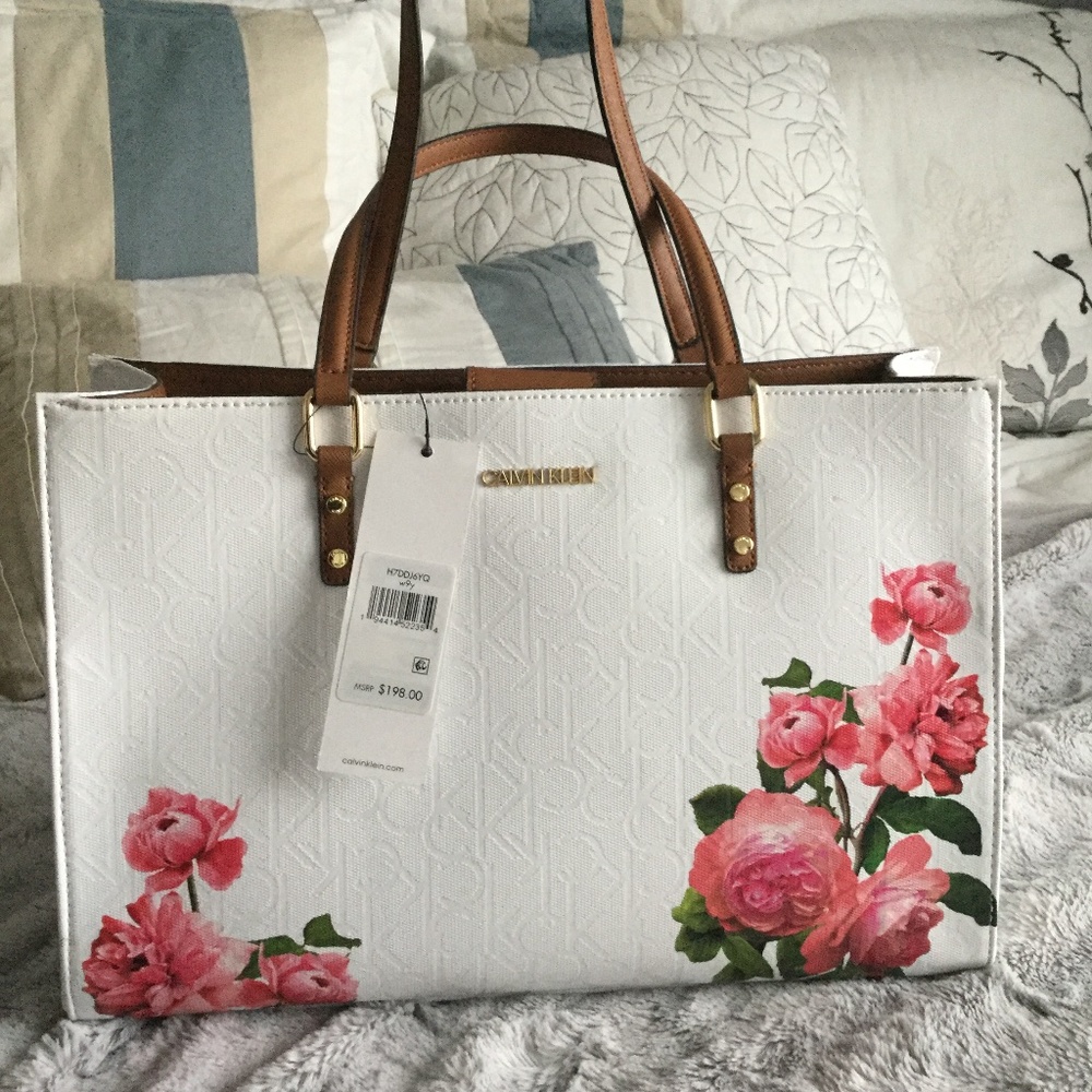 Calvin Klein Purse - White with Pink Flowers